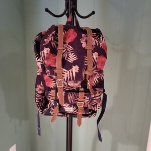 Floral Canvas Backpack with Leather Straps